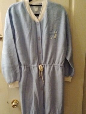 Blue Fleece Nightgown with Moon Embroidery